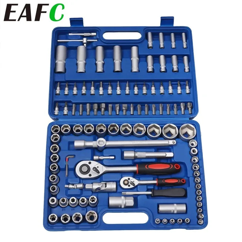 EAFC 108Pcs/94Pcs Multi Function Car Socket Ratchet Wrench Wheel Auto Mechanic Manual Torque Tool Kit Home Repair Tool Box Auto