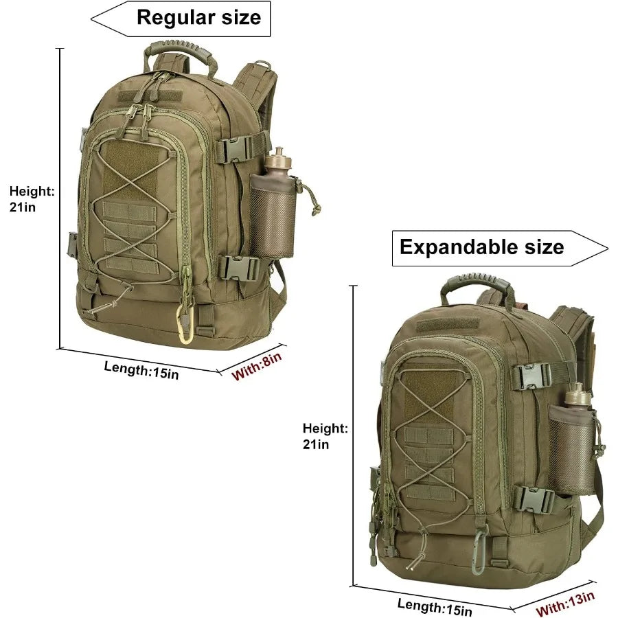 Large Tactical Backpack for Men Military Backpack with DIY System for Travel Work Camping Hunting Hiking Sports GREEN