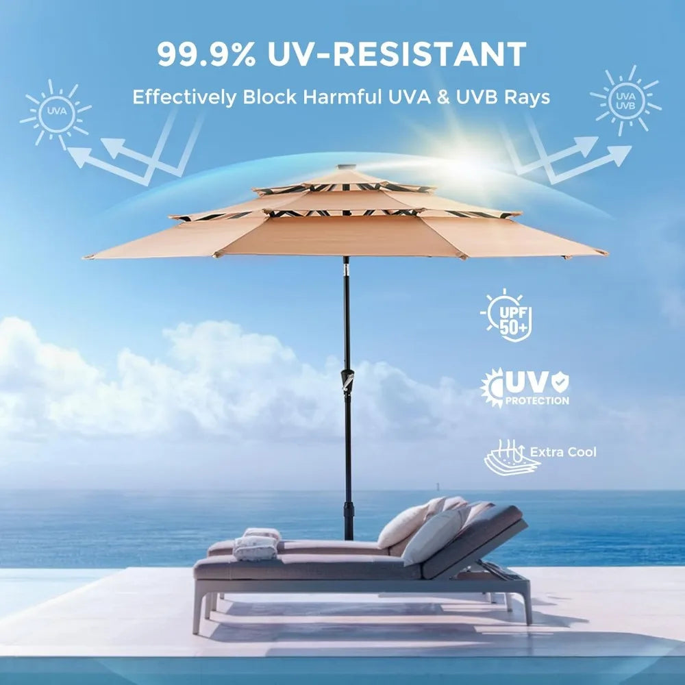 Outdoor Patio Umbrella with 5-Year Fade Resistant,Vented Outdoor Commercial Market Umbrella with UPF50+ UV