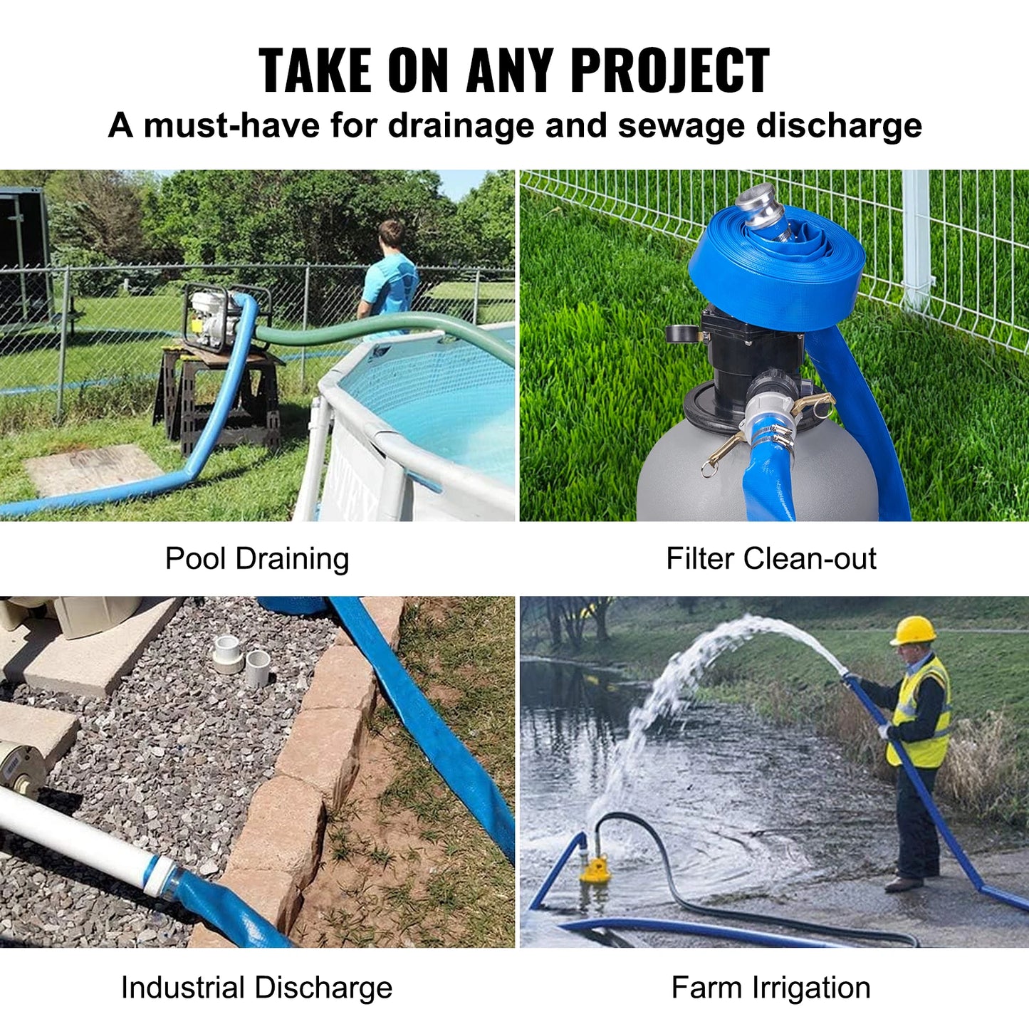 SucceBuy Pool Drain Hose 2 inch by 50ft Durable PVC Material  Clamps Fits Pumps Sand Filters Ideal for Pool Water Removal - Jimmys Supplies