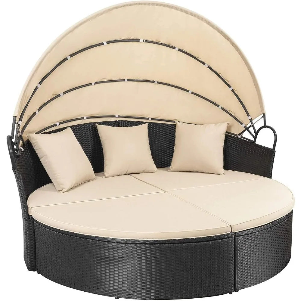 Small Outdoor Sofa Bed With Retractable Roof And Cushions - Jimmys Supplies