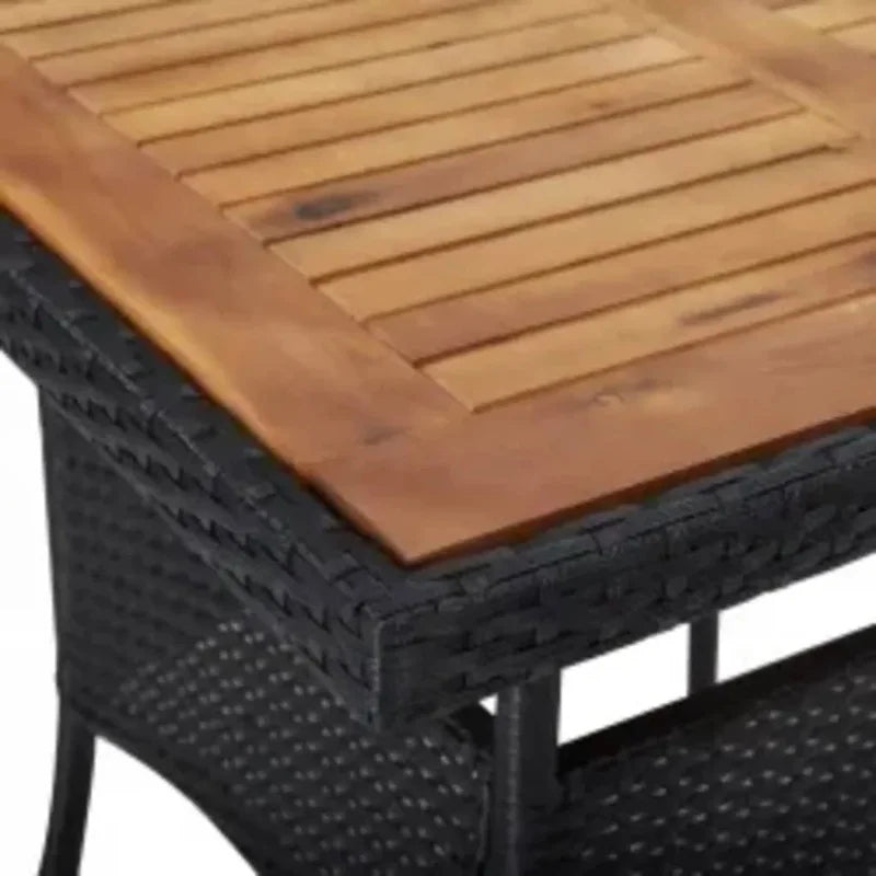 5-Piece Patio Dining Set in Black Poly Rattan and Acacia Wood for Outdoor Spaces - Jimmys Supplies