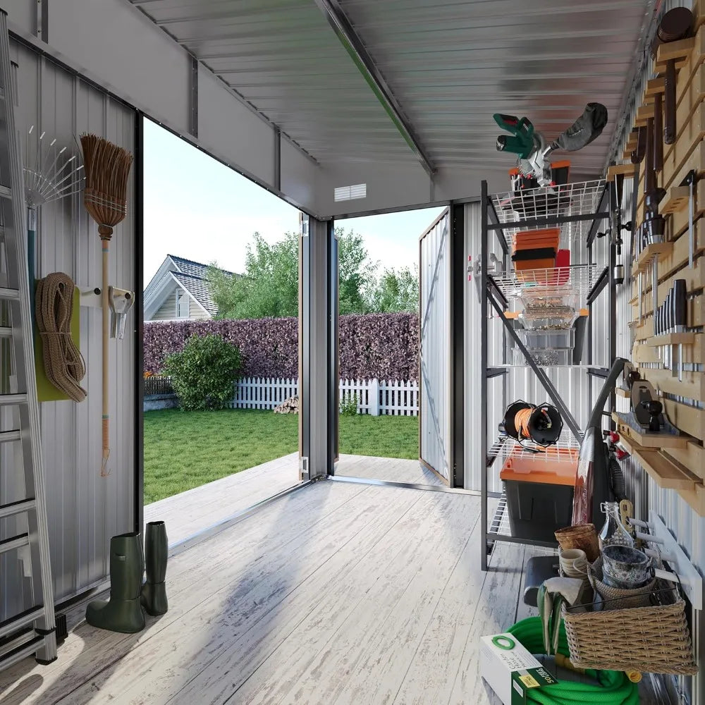 7.5'x5.5' Outdoor Storage Shed with Triple Lockable Doors, Metal Storage Cabinets with Sloping Roof for Tools and Bikes - Jimmys Supplies