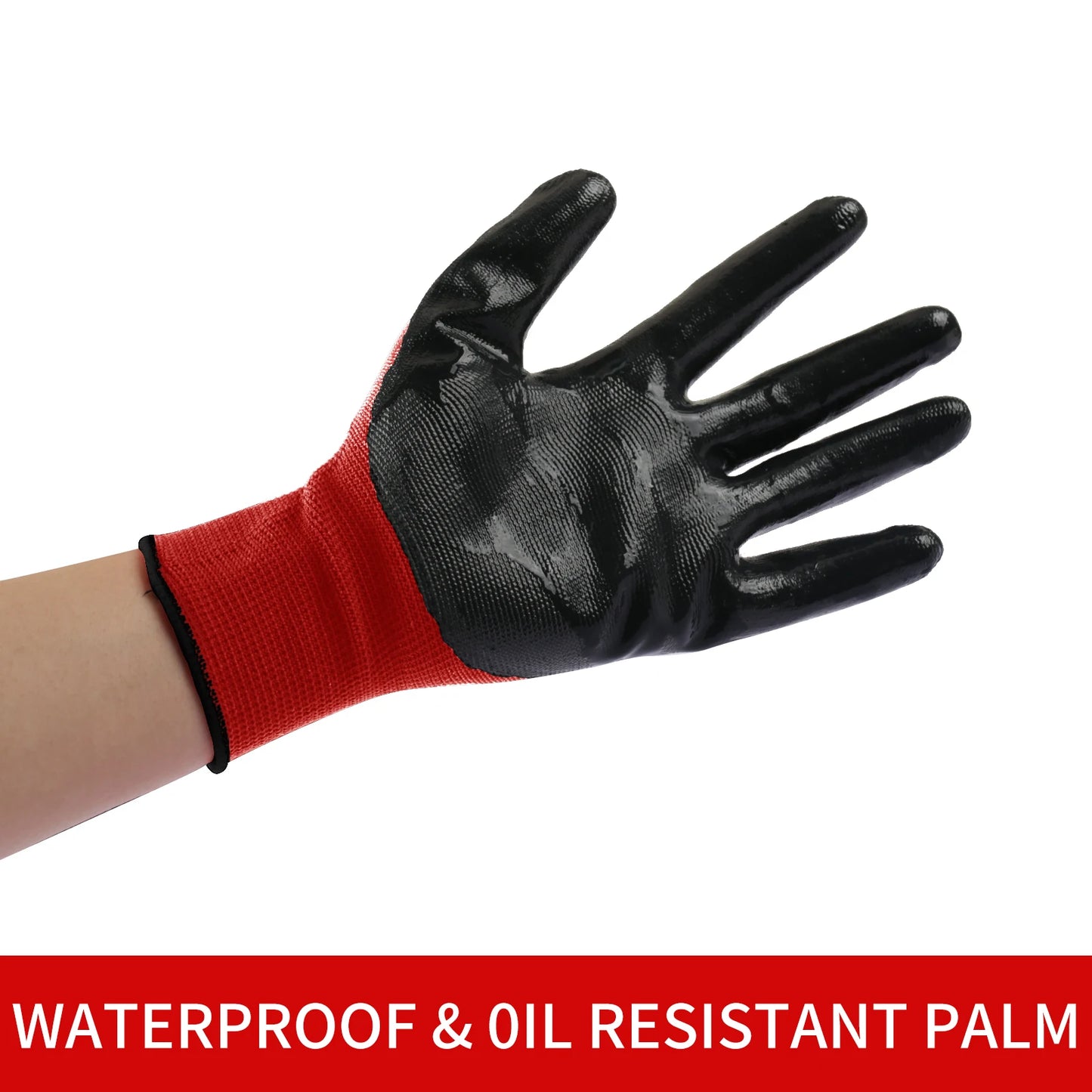 12Pairs Garden Man Safety Gloves With Knitted Red Nylon Dipped PU Nitrile Coated Palm Security Protective Work Gloves