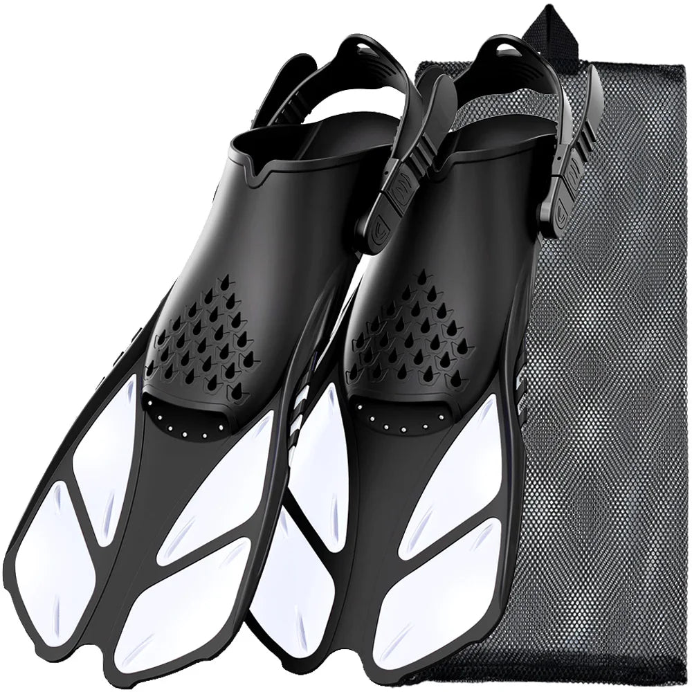 Adjustable Snorkel Fins with Buckles Short Silicone Swimming Flippers Open Heel Travel Size for Adults Men and Women - Jimmys Supplies