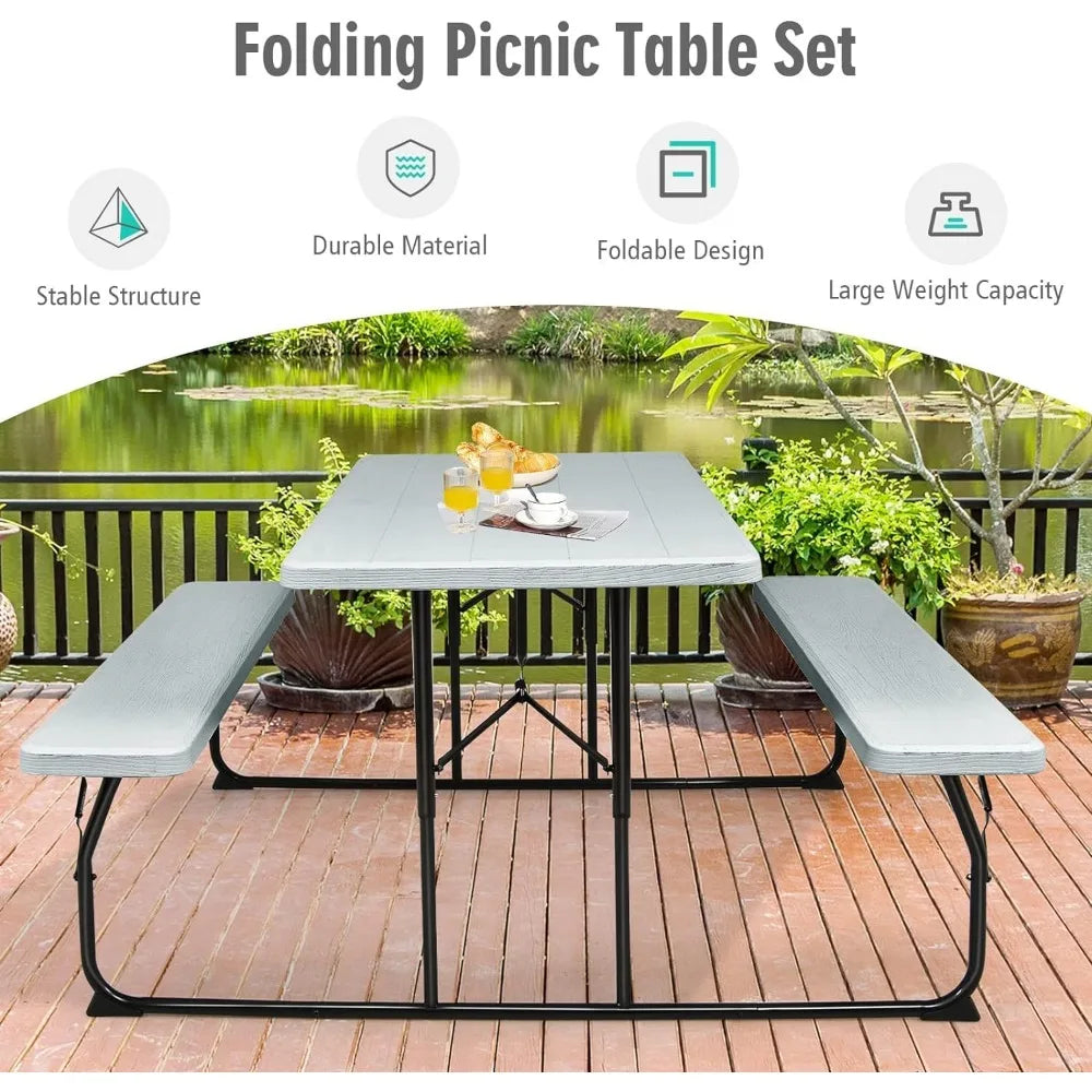Foldable Picnic Table with Benches, Rectangular Dining Set - Jimmys Supplies