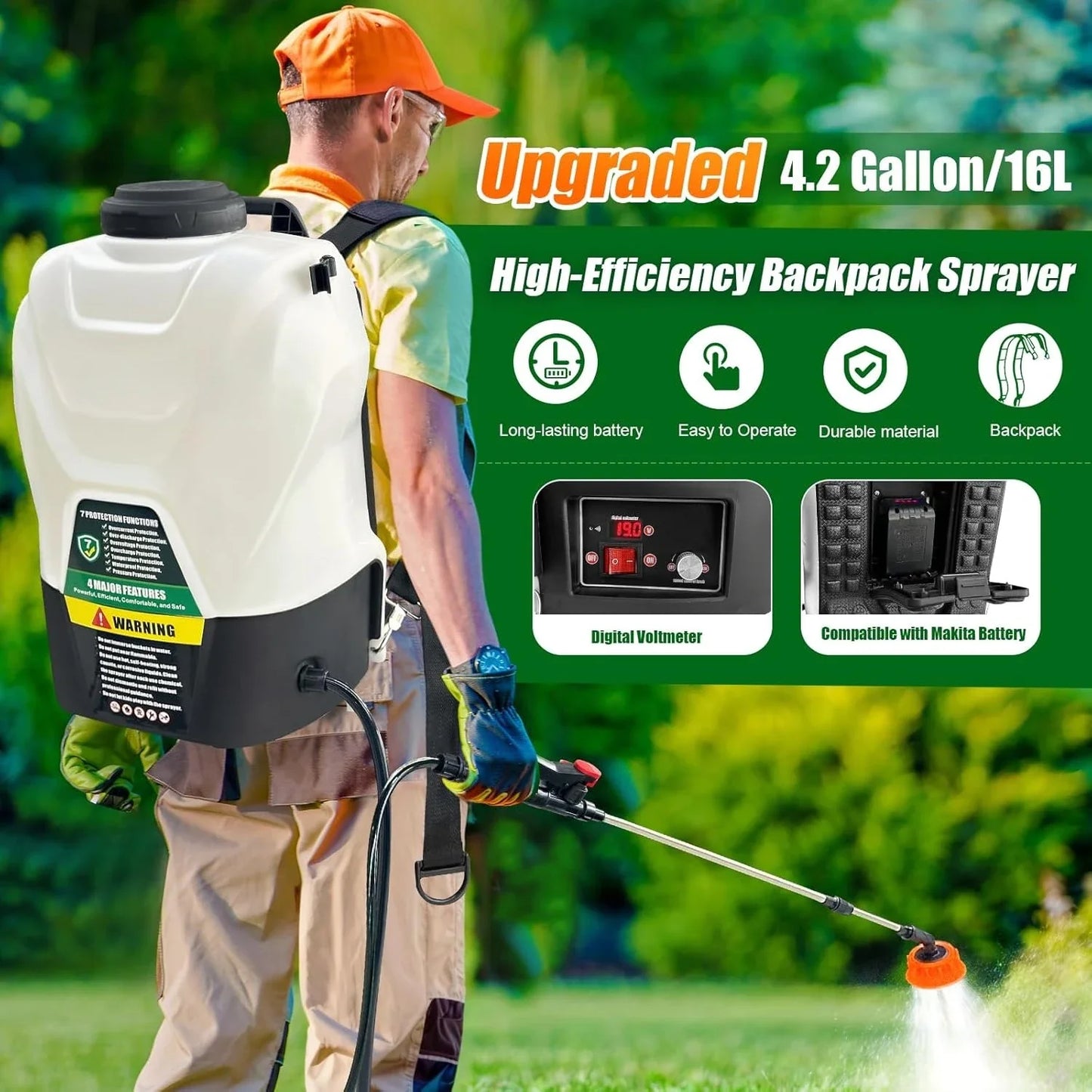 Backpack Sprayer 4 Gallon Battery Powered Garden Sprayer, Electric Weed Sprayer Works  Makita 18V Battery, 100 PSI, Telescopic