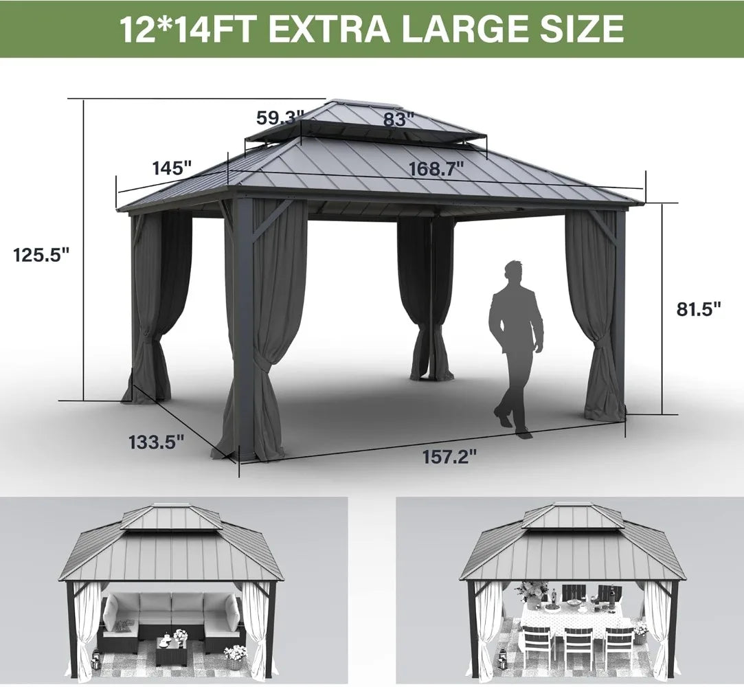 12' x 14' Outdoor Galvanized Steel Double Roof Gazebo - Jimmys Supplies