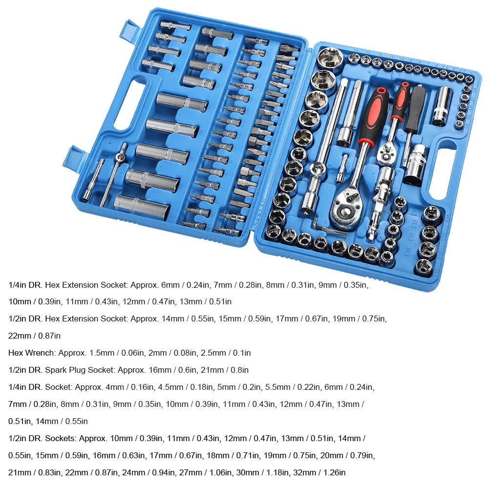 108Pcs Ratchet Wrench Set 1/4in 1/2in CR40 Steel Socket Kit - Jimmys Supplies