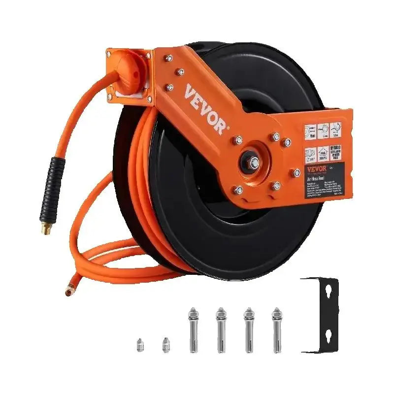 SucceBuy Retractable Air Hose Reel 50FT Hybrid Air Compressor Hose Reel Wall Mount Heavy Duty Double Arm Stainless Steel Reel