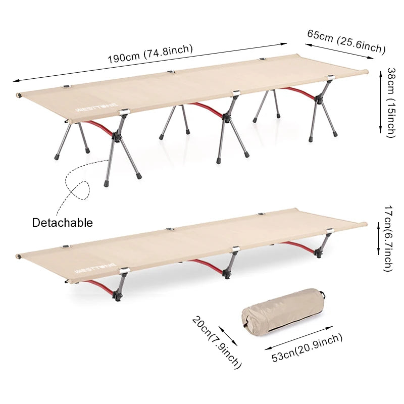 WESTTUNE Camping Cot with Leg Extenders Portable Folding Bed Ultralight Aluminum Alloy Sleeping Cot for Outdoor Hiking Travel - Jimmys Supplies