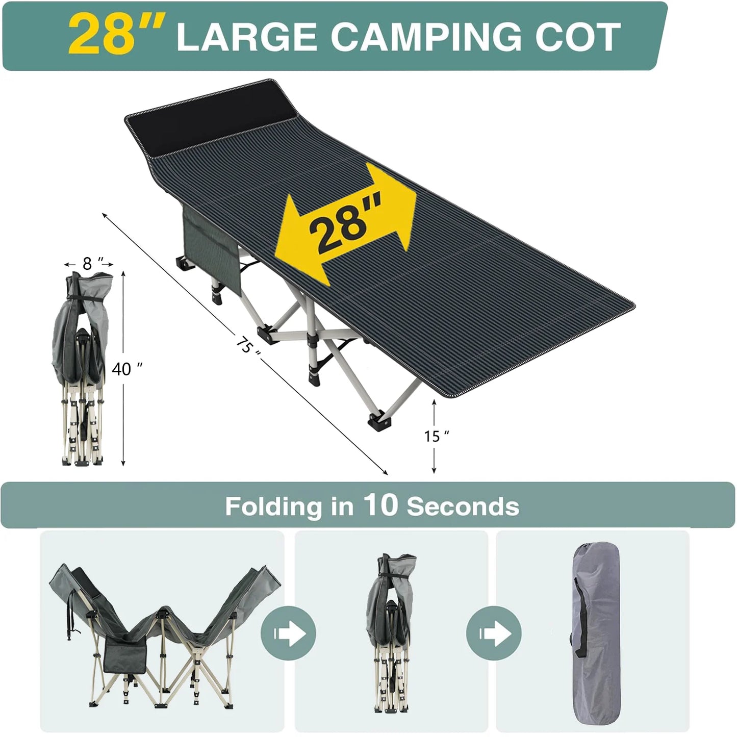 Niceway Camping Cot Foldable Bed with Mattress for Outdoors - Jimmys Supplies