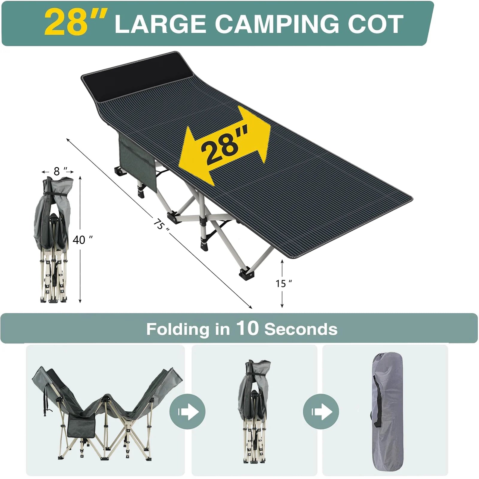 Niceway Camping Cot Foldable Bed with Mattress for Outdoors - Jimmys Supplies
