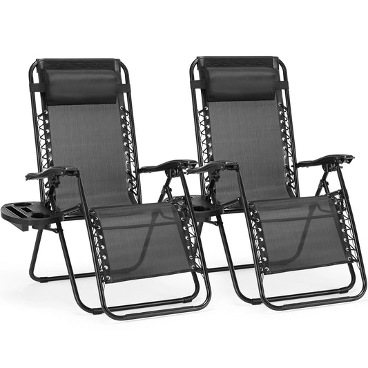 JHK Zero Gravity Set of 2 Portable Recliner Camping Patio Outdoor Garden Lounge Chair with Cup Holder Trays Adjustable Pillow - Jimmys Supplies