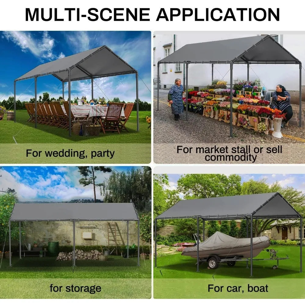 10x20 Heavy Duty, Metal Carport Waterproof Carports Garage Tent with 6 Steel Stakes Outdoor for Car Tuck Boat SUV Party - Jimmys Supplies