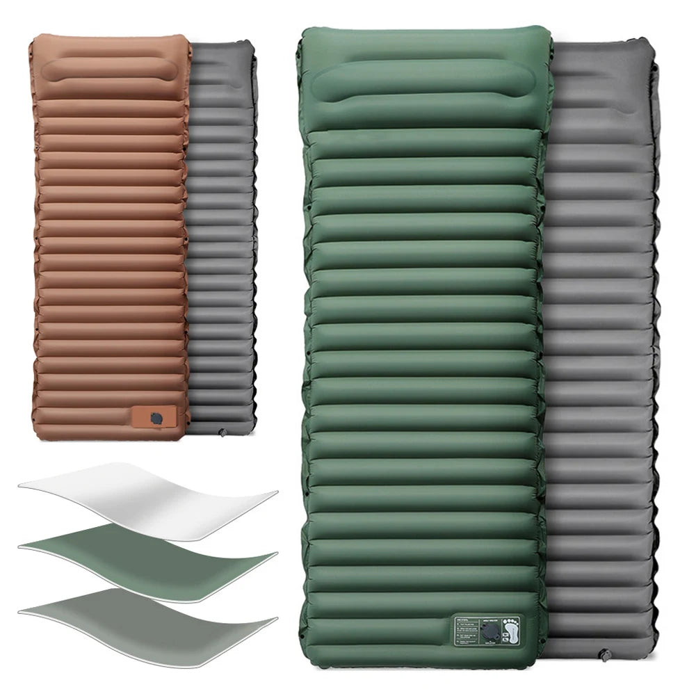 10cm Self-Inflating Sleeping Mat with Foot Pump & Pillow Ultralight Camping Mat Waterproof Camping Air Mattress for Outdoor Use - Jimmys Supplies
