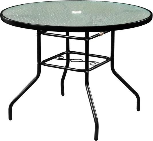Garden Elements Outdoor Steel Dining Table Patio Furniture, Round Waterwave Glass Top, Black, 40" - Jimmys Supplies
