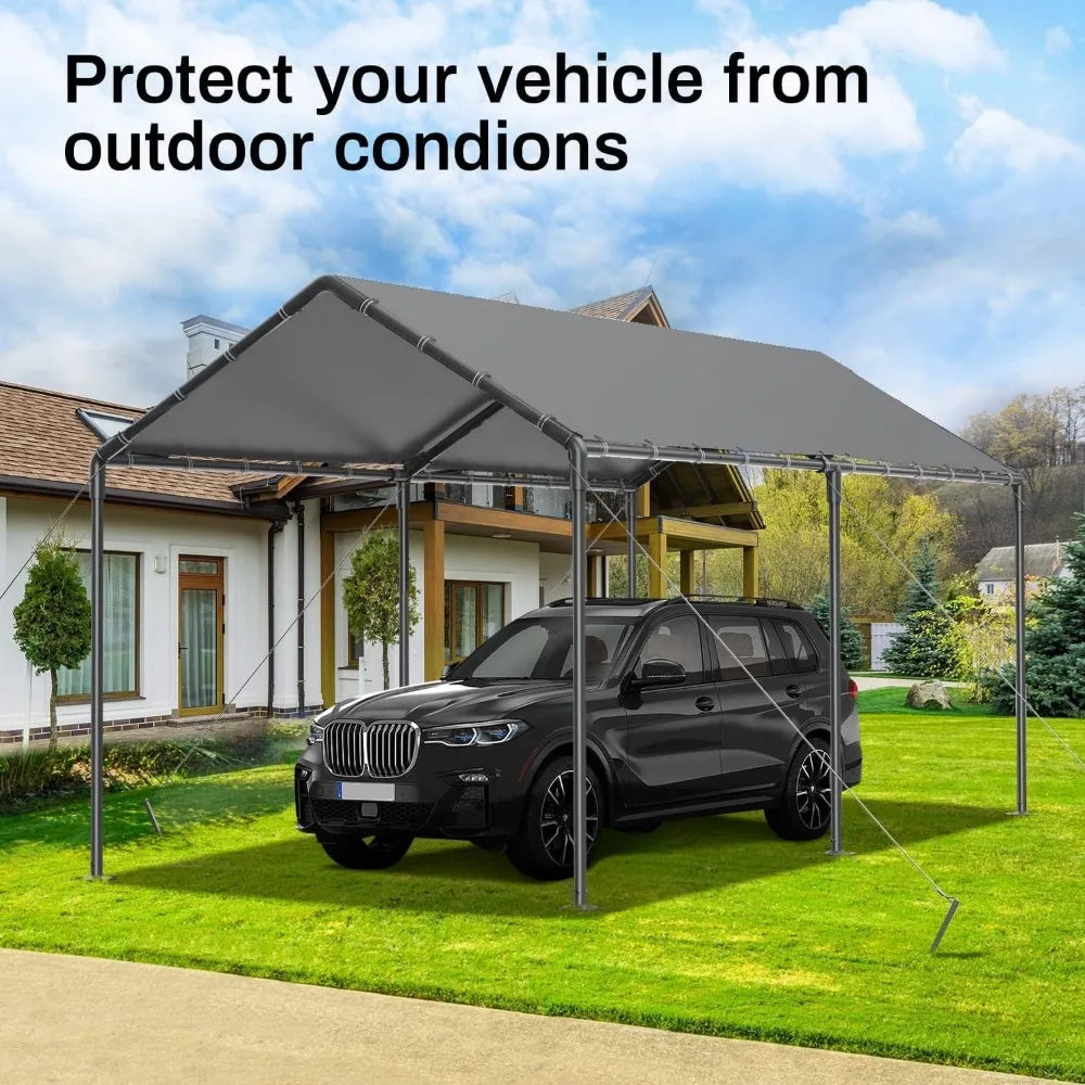10x20 Heavy Duty, Metal Carport Waterproof Carports Garage Tent with 6 Steel Stakes Outdoor for Car Tuck Boat SUV Party - Jimmys Supplies