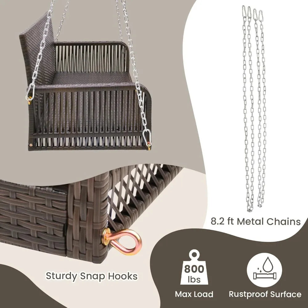 Wicker Outdoor Porch Swing 800 LBS Capacity 2-Seater - Jimmys Supplies