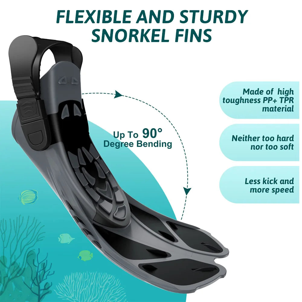Adjustable Snorkel Fins with Buckles Short Silicone Swimming Flippers Open Heel Travel Size for Adults Men and Women - Jimmys Supplies