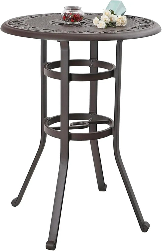 Cast Aluminium Patio Bar Height Table with 1.97" Umbrella Hole, Premium Bronze Outdoor Tall Pub Height Bistro Table for Porch - Jimmys Supplies