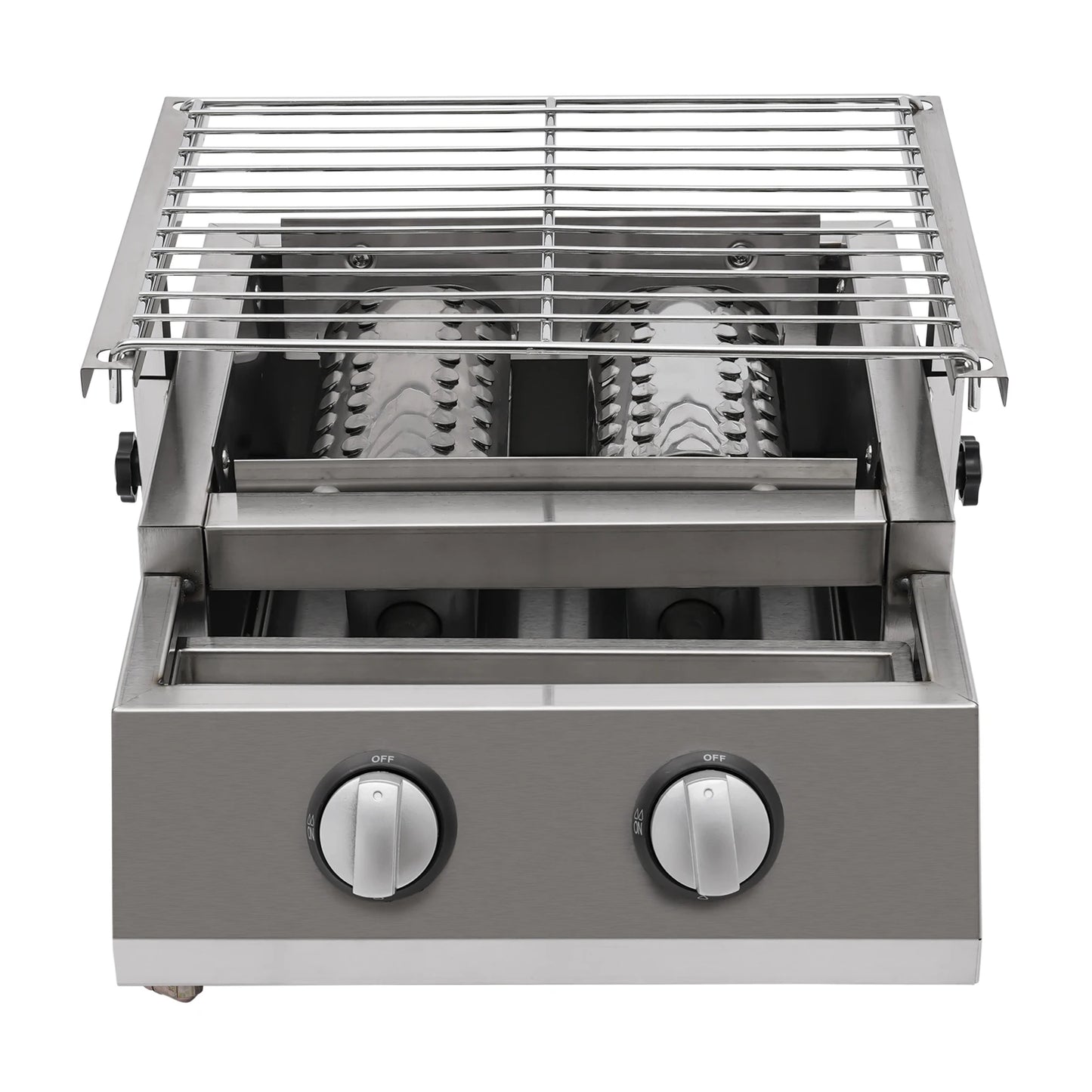 Camping BBQ Tabletop 2 Burner Gas Grill Outdoor Steel Shield Stainless Steel - Jimmys Supplies