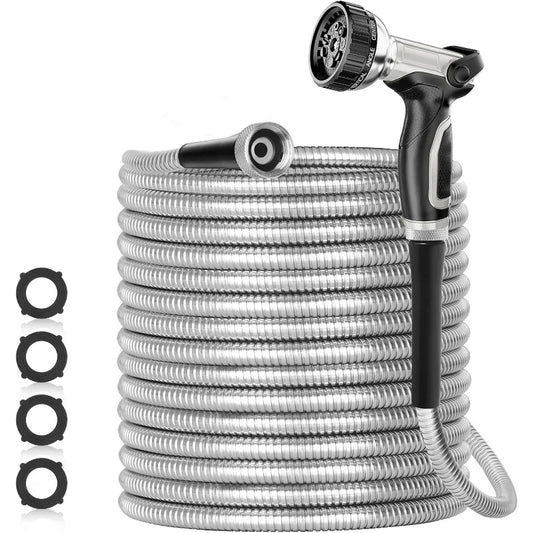 Heavy Duty Water Pipe with Nozzles for Yard, Outdoor - Flexible, Never Kink & Tangle