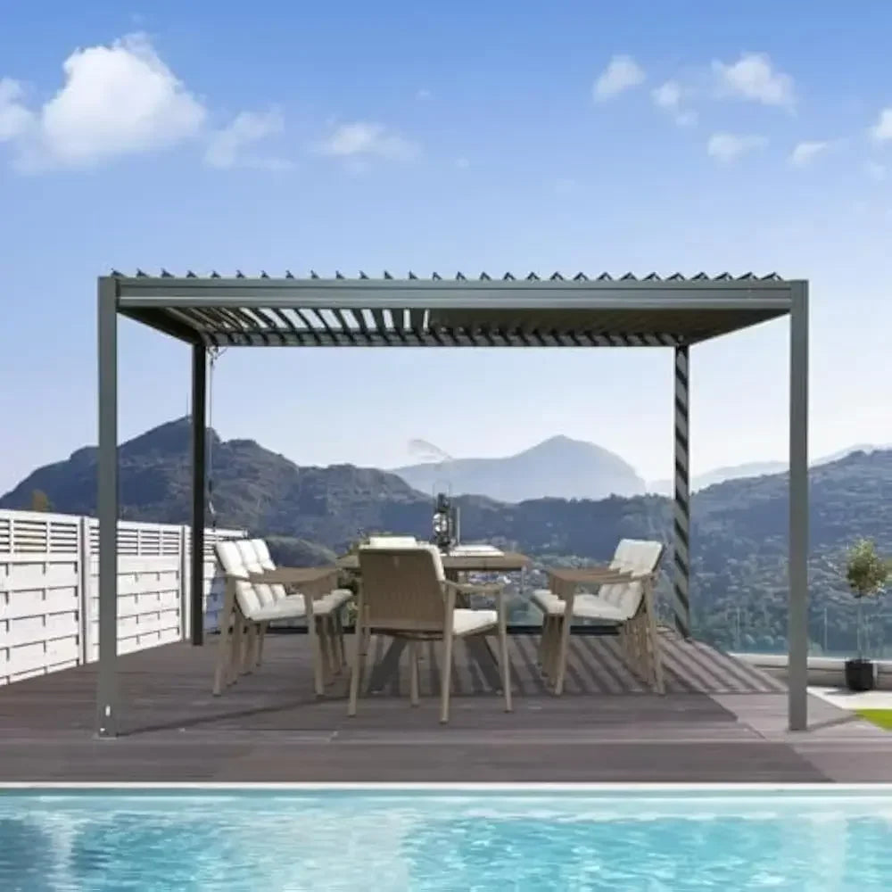 Outdoor Louvered Pergola with Adjustable Steel Roof - Jimmys Supplies