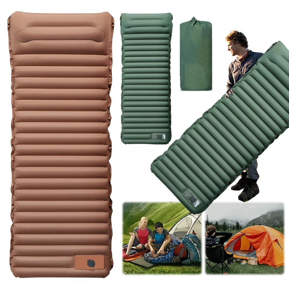 10cm Self-Inflating Sleeping Mat with Foot Pump & Pillow Ultralight Camping Mat Waterproof Camping Air Mattress for Outdoor Use - Jimmys Supplies