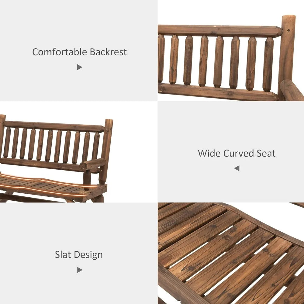 2-Person Wood Rocking Chair with Log Design for Patio - Jimmys Supplies