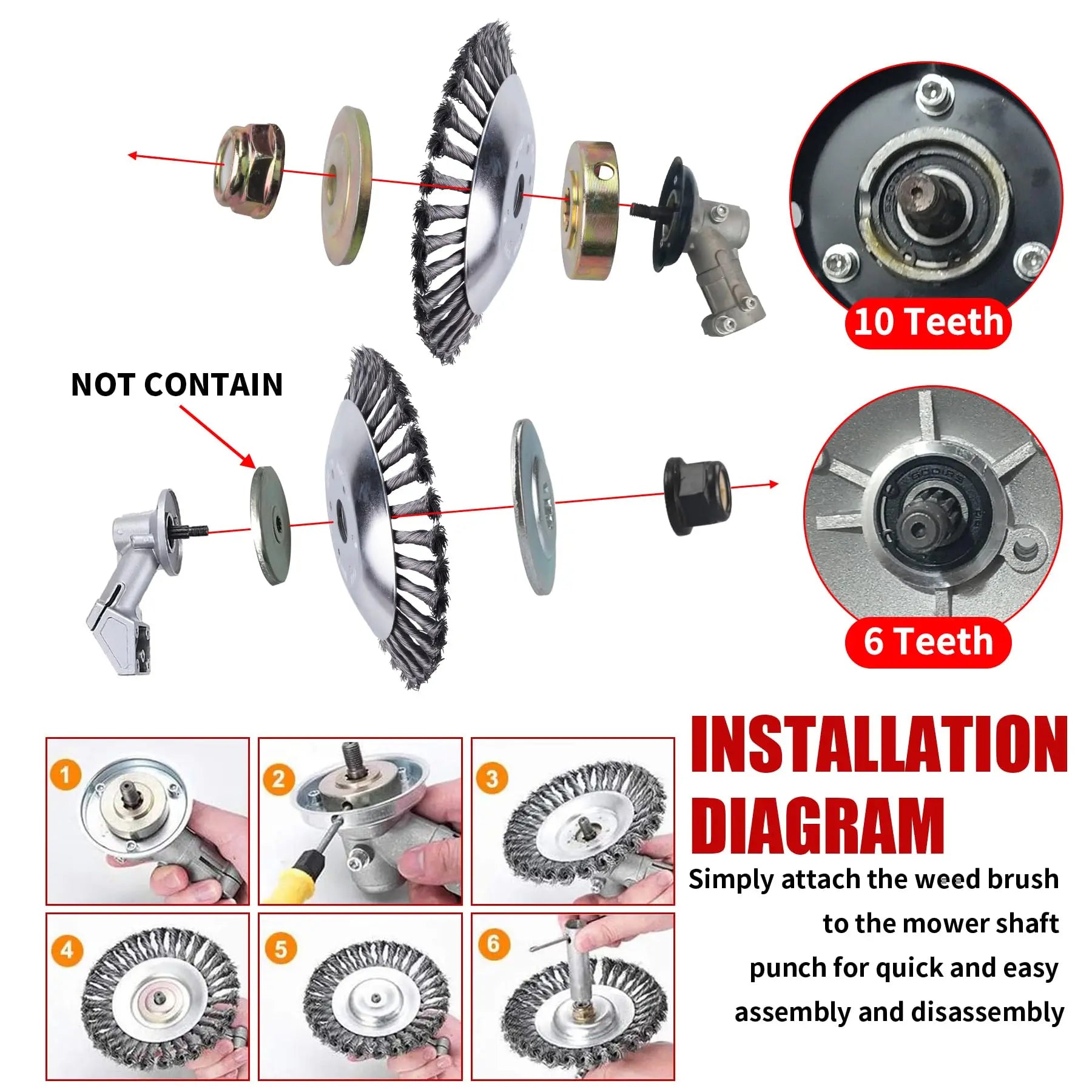 8 Inch Steel Wire Rotary Brush Cutter Trimmer Head Weeds Blade Cutter Compatible with String Trimmers, Moss Grass Rust Removal, - Jimmys Supplies