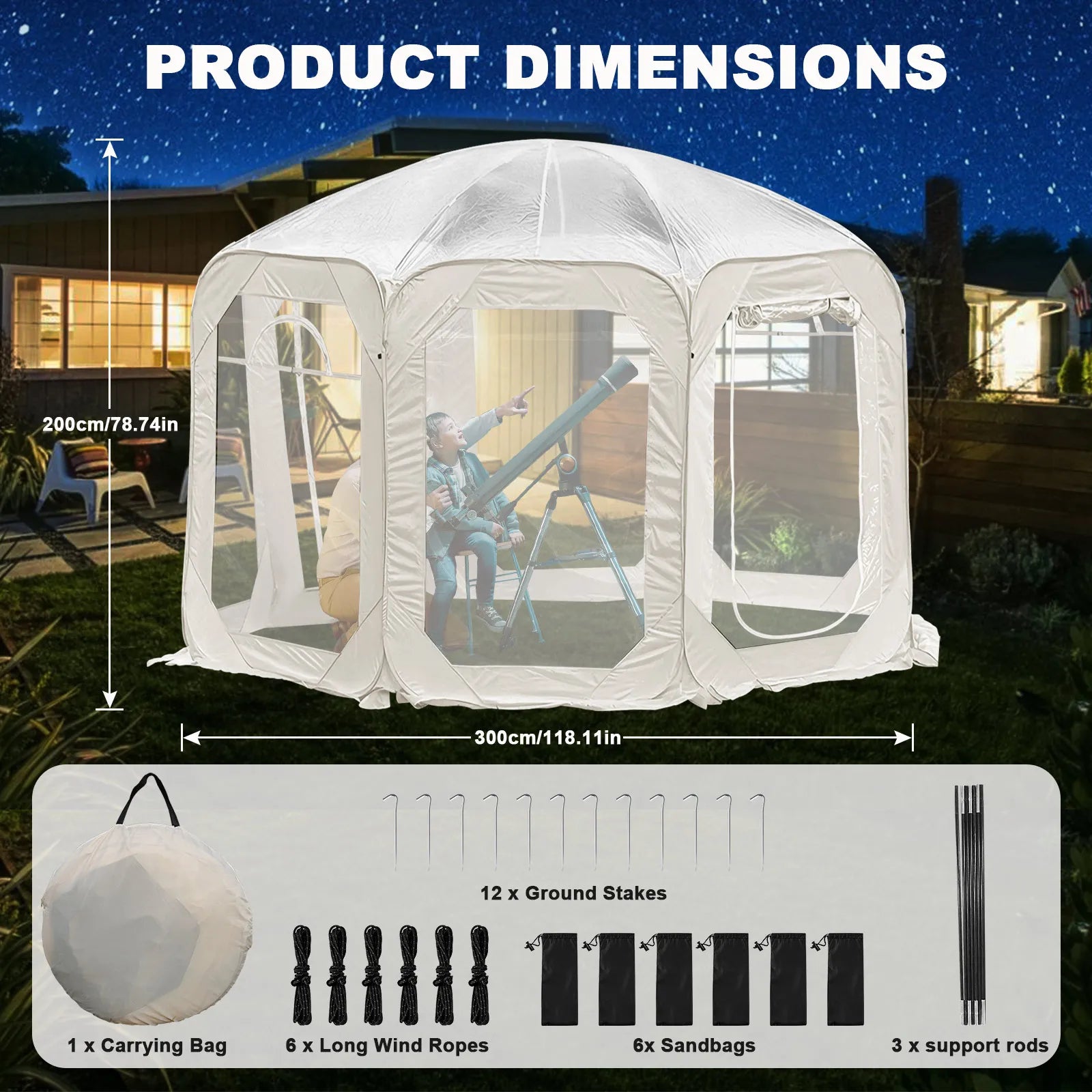 Outdoor Transparent Tent Portable Folding Camping Thickening Tent Starry Sky Bubble House Shade Winter Sunshine Wind/Waterproof - Jimmys Supplies