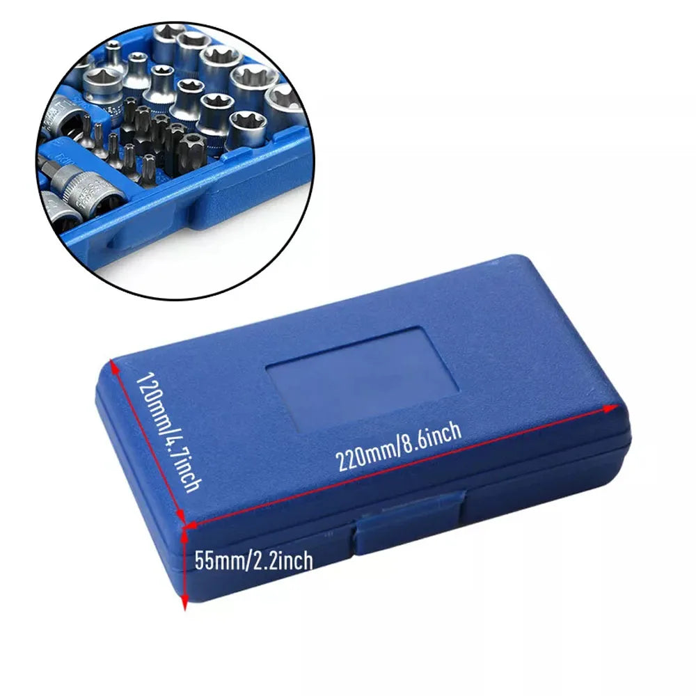 34Pcs Torx Star Sockets & Bit Set Male Female E-Security Bits - Jimmys Supplies