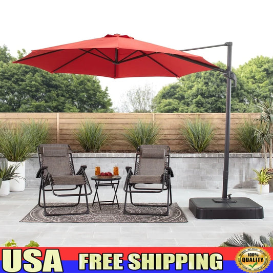 10ft Red Octagon Outdoor Tilting Cantilever Patio Umbrella with Weighted Base 360 Degree Rotation Adjustable Shade Garden Pool - Jimmys Supplies