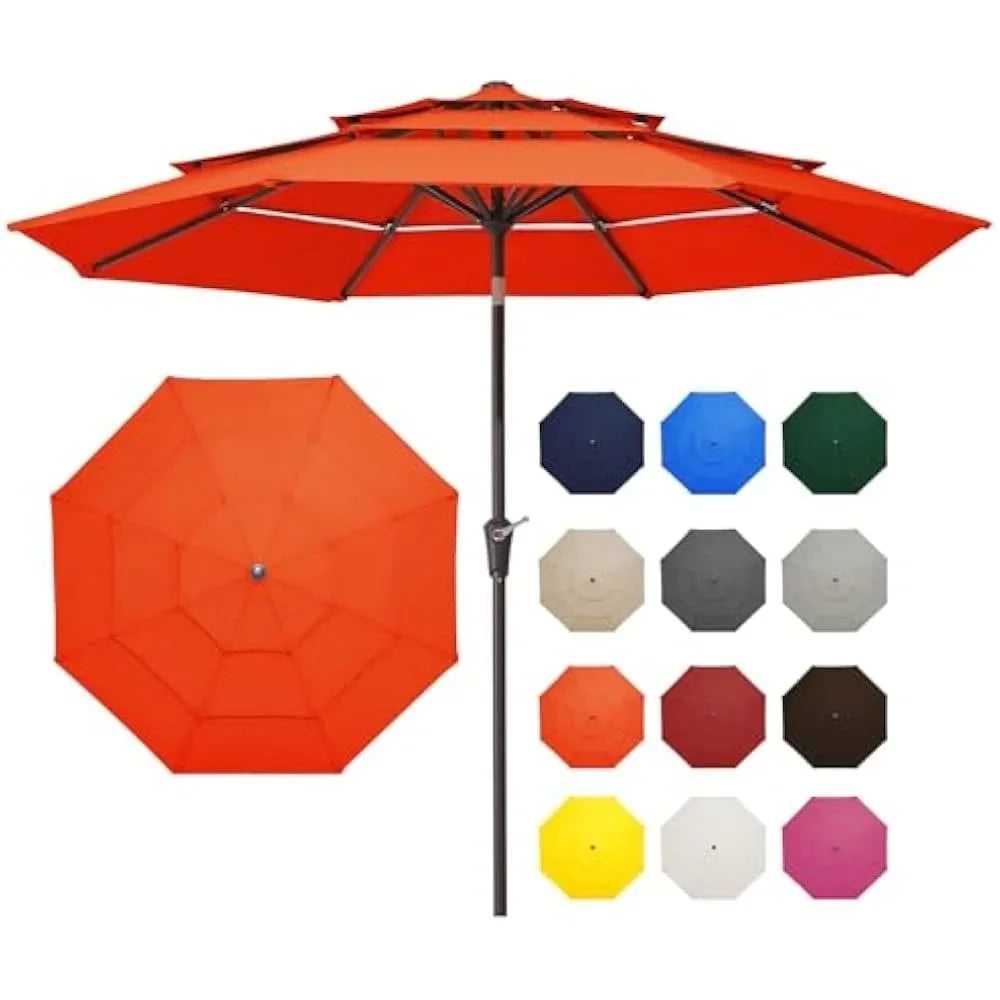 9FT 3 Tier Patio Umbrella Outdoor Umbrella Table Umbrellas  w/Push Button Tilt and UV Protection Outside Garden Pool Umbrella - Jimmys Supplies