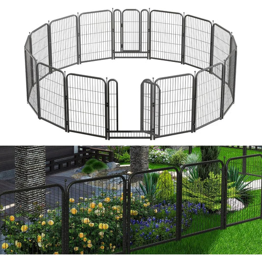 Decorative Garden Metal Fence 36ft (L)×40in (H) with 14 Panels 2 Gate Outdoor, No Dig Rustproof Wire, Animal Barrier Fencing for - Jimmys Supplies
