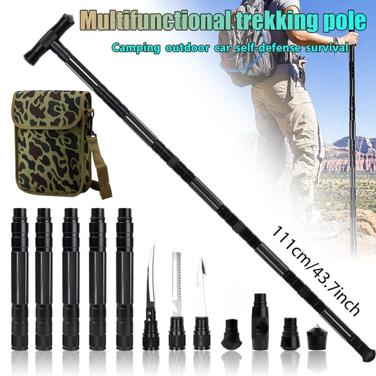 Multi Mountaineering Stick with Camouflage Backpack T Shaped Retractable Folding Stick for Outdoor Climbing Tool - Jimmys Supplies