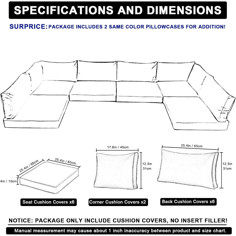 100% Waterproof Cushions Covers for Patio Outdoor Furniture, Sofa Cushion Covers with Zipper for 6-Seat Rattan Wicker Sectional - Jimmys Supplies