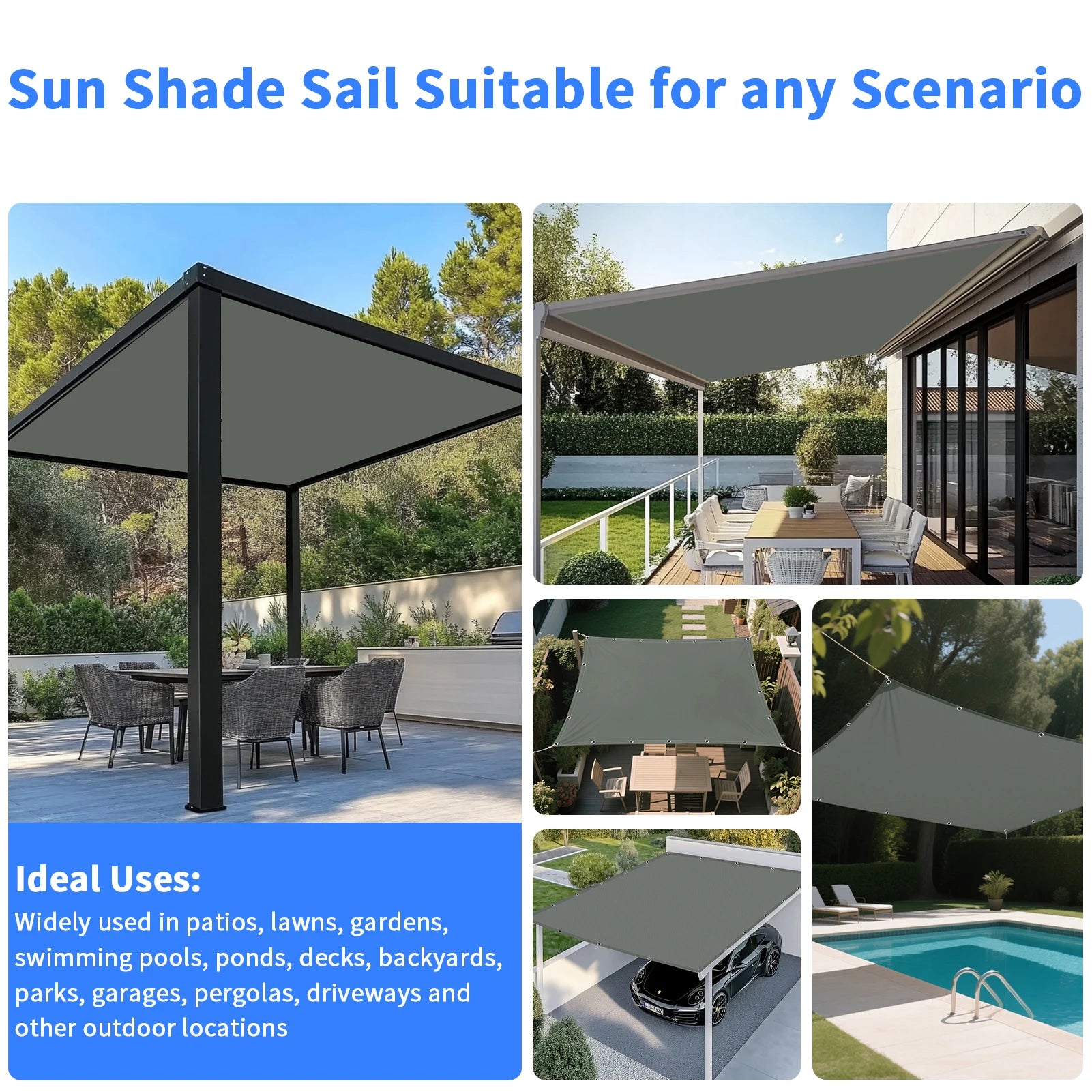 5/4/3/2m Waterproof Sunshade Net Anti-UV Rain Shelter Outdoor Garden Canopy Patio Pool Yard Shade Sail Awning Camping Accessorie - Jimmys Supplies