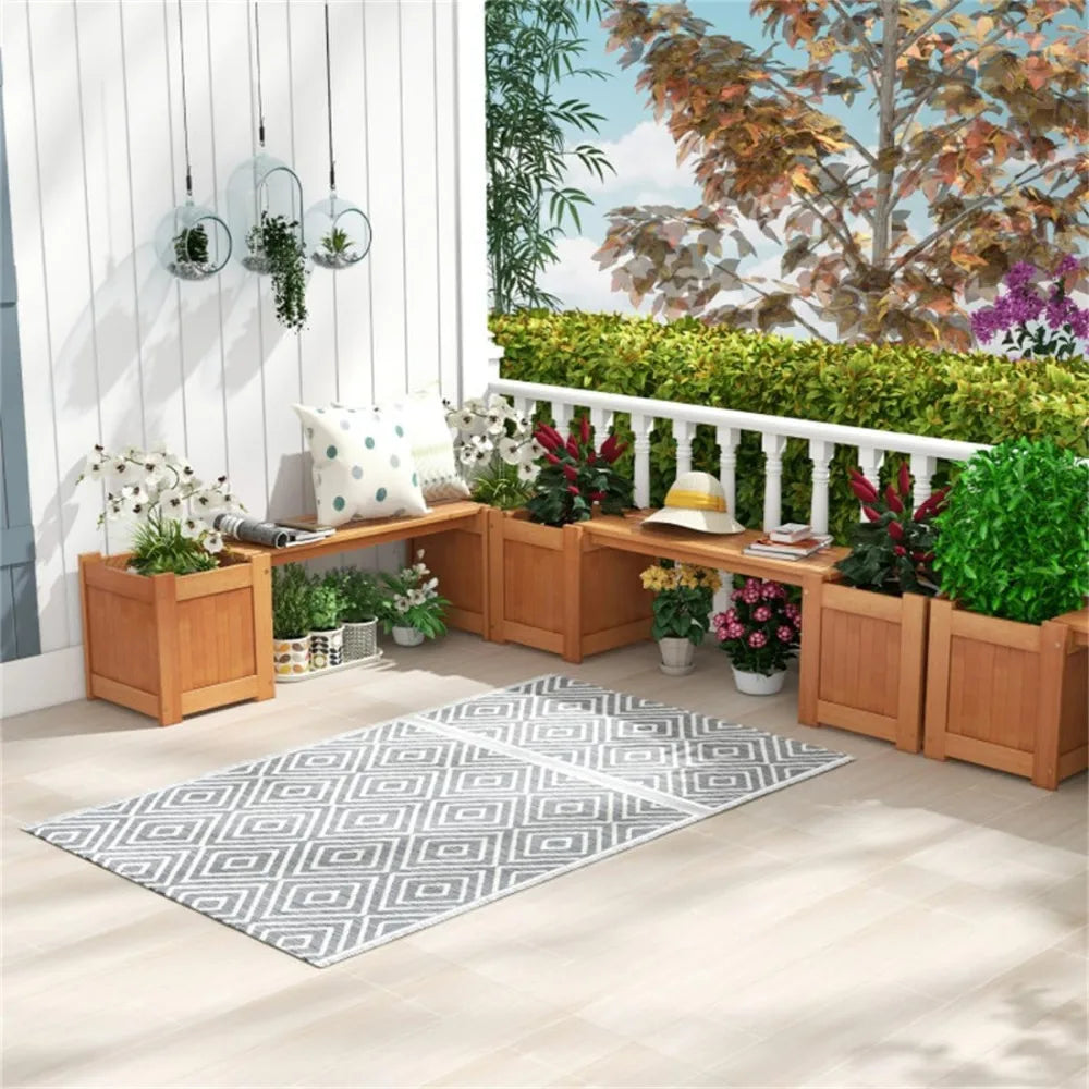 Wooden Bench with Planter Box Outdoor Garden Seat Durable Weatherproof Teak Oil Finish Deep Planters Detachable Bench 330 lbs We