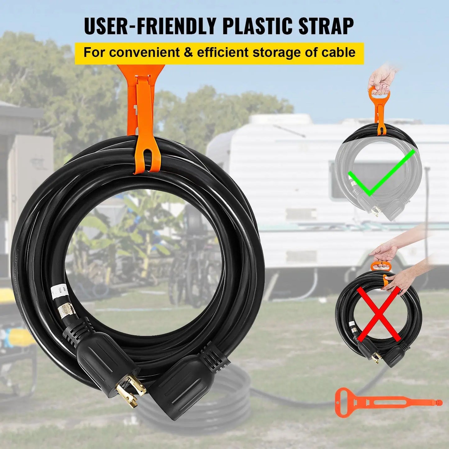 50ft 30A Generator Cord – 10-gauge, 125/250V with twist-lock connectors. Heavy-duty 4-wire power extension.