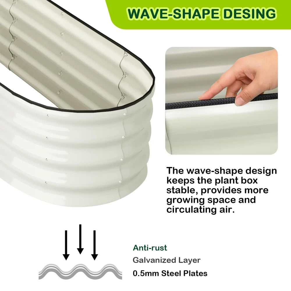 Galvanized Oval Raised Garden Bed 2 Pcs Metal Planter Box Enhanced Drainage Easy Assembly Outdoor Vegetable Flower Growing