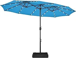 13 ft Large Patio Umbrella with Solar Lights Double-Sided Outdoor Rectangle Market Umbrellas with 36 LED Lights/Base Included/E
