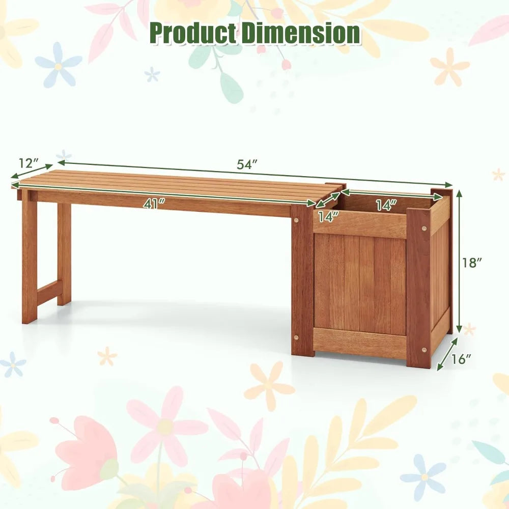 Set of 2 Outdoor Bench with Raised Garden Beds, 4-in-1 Wood Seat with Teak Oil Finish, Planter Boxes with Open-Ended Base, Gard