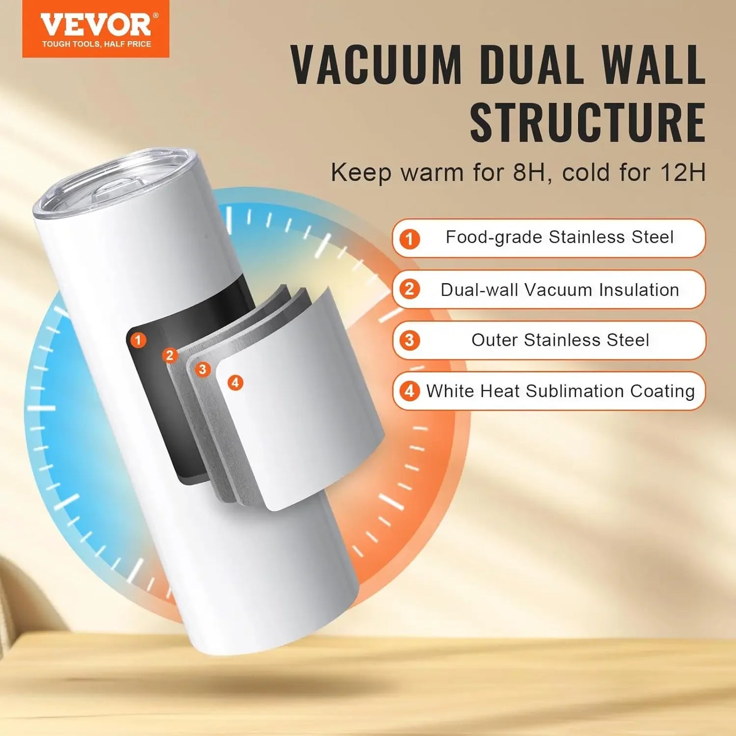 8 Pack Sublimation Tumblers 20 Oz Skinny Straight, Stainless Steel Sublimation Tumblers Blank, Stainless Steel Double Wall