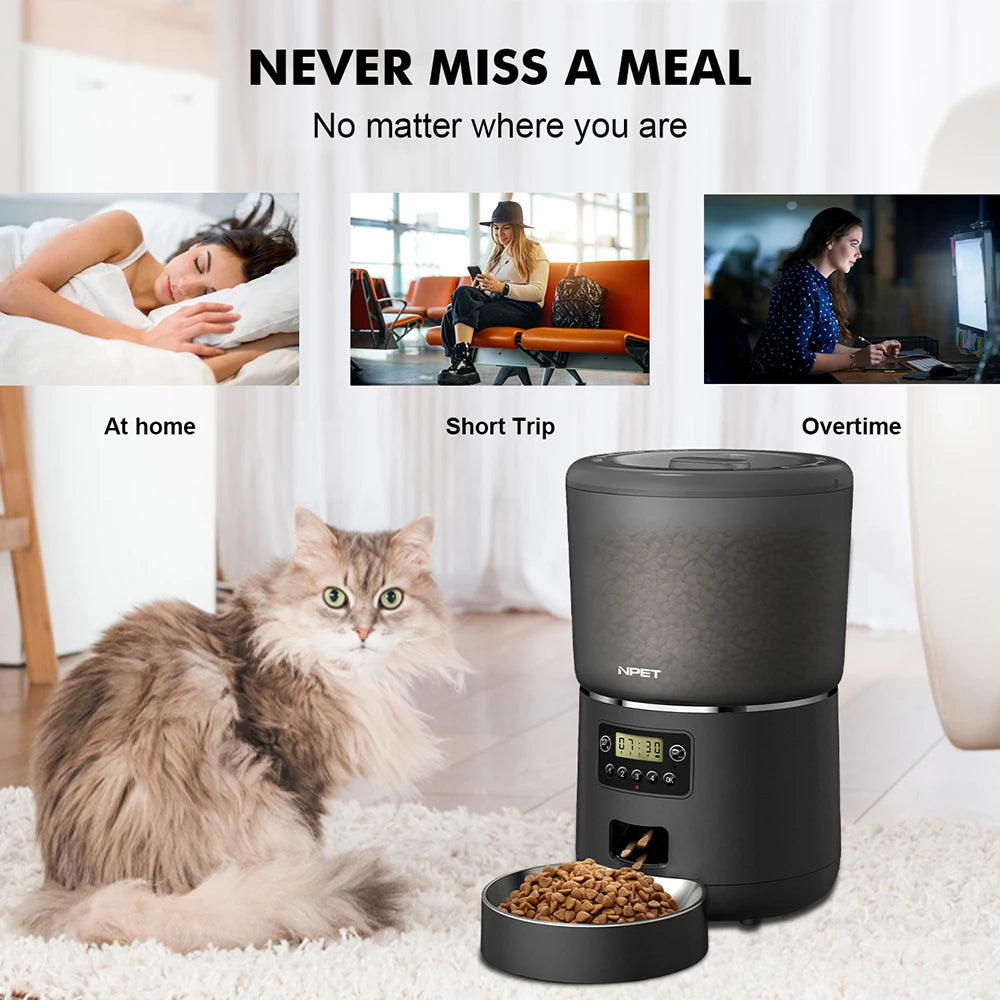NPET 4L Automatic smart pet feeder for cats dogs multiple pets with stainless steel bowl Customize healthy food 1-9 portions - Jimmys Supplies