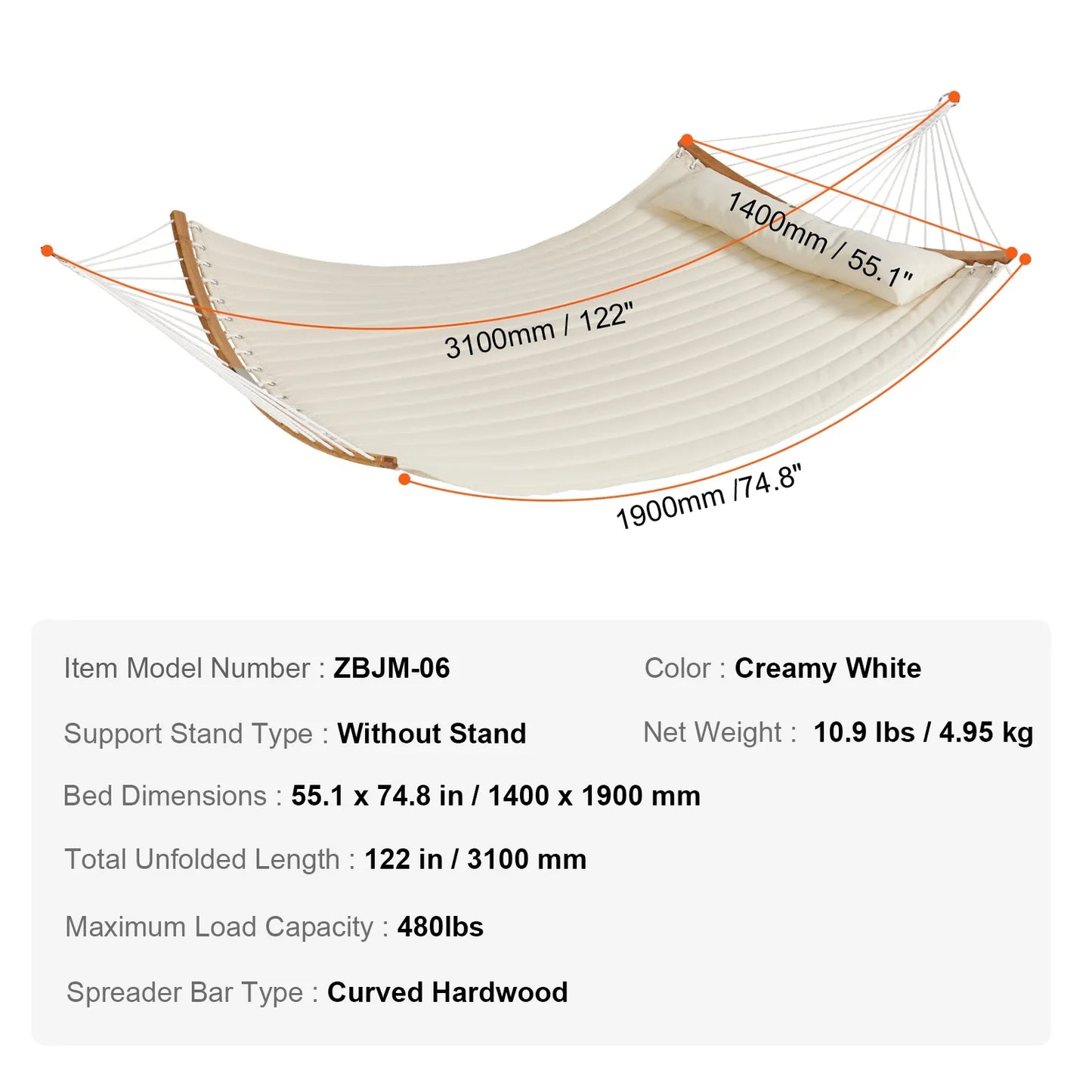 Two Person Hammock with Stand Included Double Hammock with Curved Spreader Bar and Detachable Pillow and Portable Bag