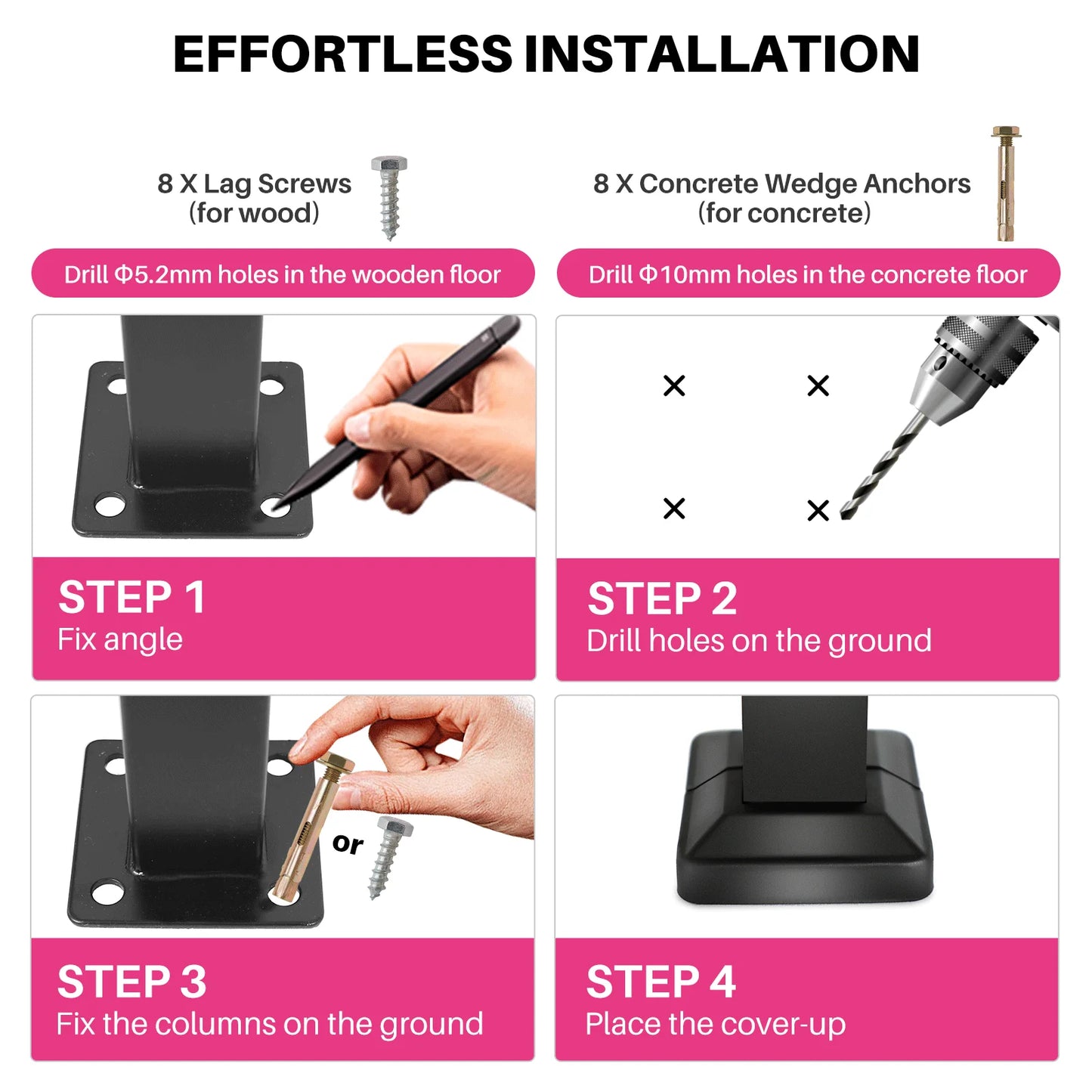 REDLIFE Handrails for Outdoor Steps Fit 2-4 Steps Outdoor Stair Railing，Wrought Iron Handrail for Concrete Steps & Wooden Stairs - Jimmys Supplies
