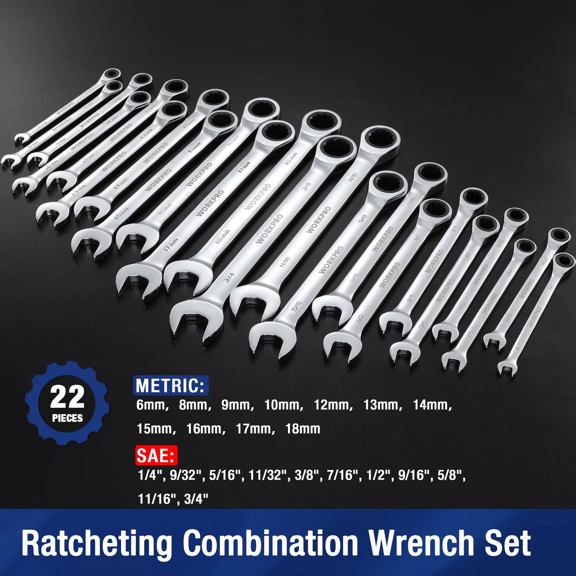 WORKPRO 23pc Ratcheting Wrench Set with Box and 72 Teeth - Jimmys Supplies