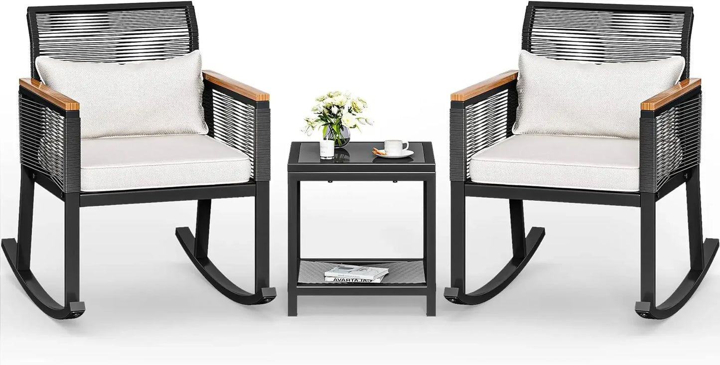 Patio Wicker Rocking Chair Outdoor Conversation Bistro Set - Jimmys Supplies